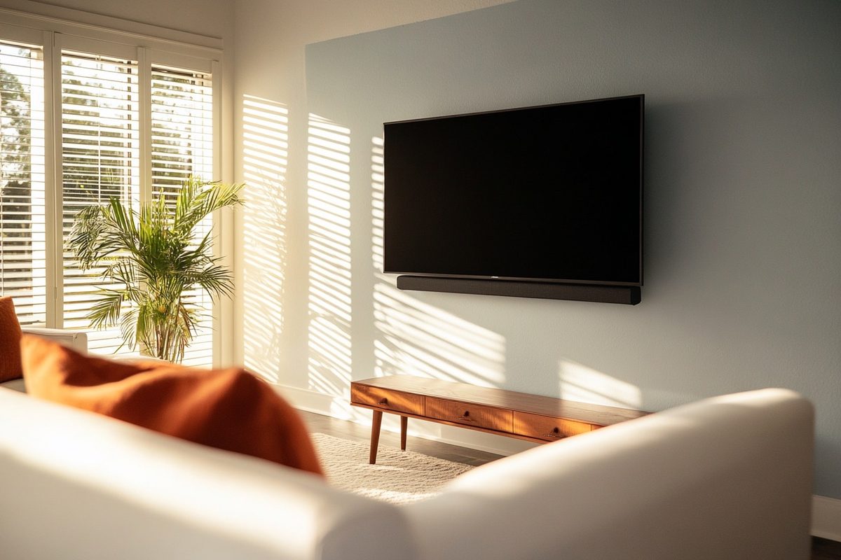 65-inch TV mounted on accent wall in Westchase Tampa living room